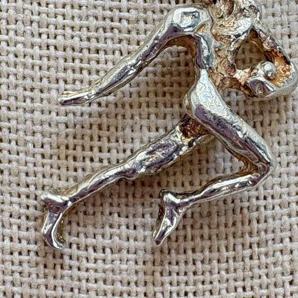 VTG Sterling Silver 925 Dancing Figure Textured Pendant Necklace Size 26" Length - Picture 5 of 16